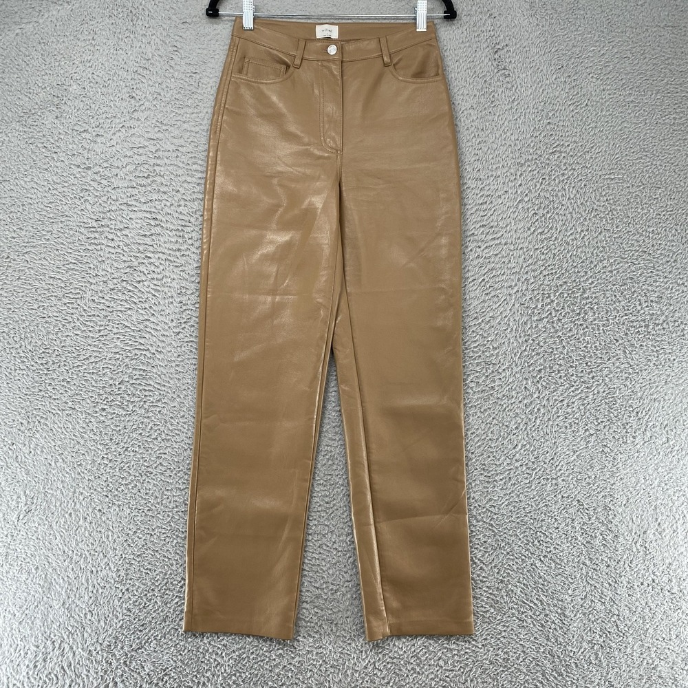 Wilfred Faux Leather Pants Womens 2 Beige High Rise Straight Ankle‎ Aritzia